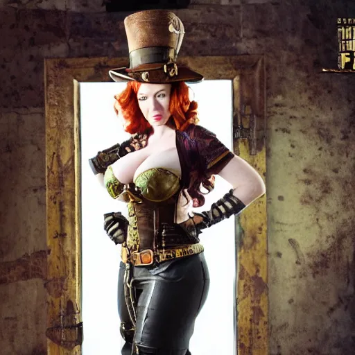 Prompt: full body photo of christina hendricks as a steampunk warrior, highly detailed, 4k