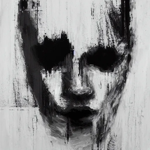 Image similar to a solemn simulacrum, trending on artstation, masterpiece, abstract black and white painting