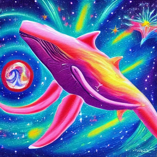 Prompt: fantasy space whale psychedelic painting