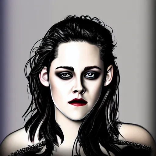 Prompt: portrait of Kristen Stewart, digital art by Michael C Hayes 4k, 8k, HD