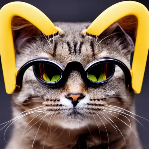 Image similar to a man - cat wearing a fine golden crown and black goggles, symmetric, smooth, sharp focus