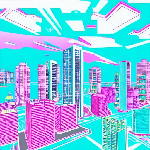 Prompt: city drawn in vaporwave art style