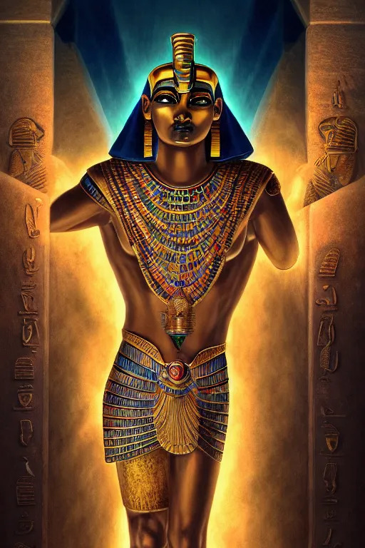 Image similar to egypt god osiris, god of the underworld, highly detailed, d & d, fantasy, highly detailed, digital painting, trending on artstation, concept art, sharp focus, illustration, global illumination, ray tracing, realistic shaded, art by artgerm and greg rutkowski and fuji choko and viktoria gavrilenko and hoang lap, sunny