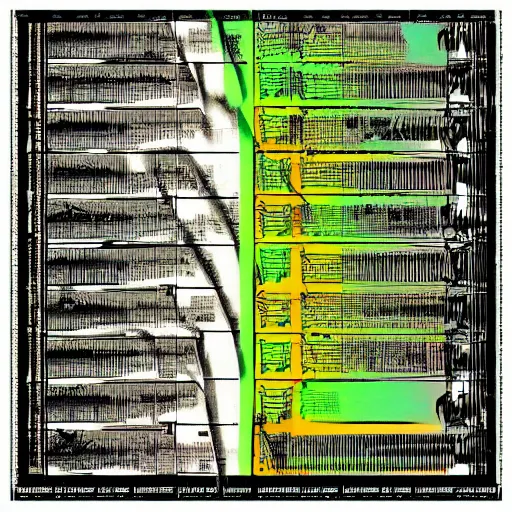 Image similar to a contemporary concrete breakcore idm jungle grindcore music sheet machinery glitchy abstract music postmusic piano roll vizgraph