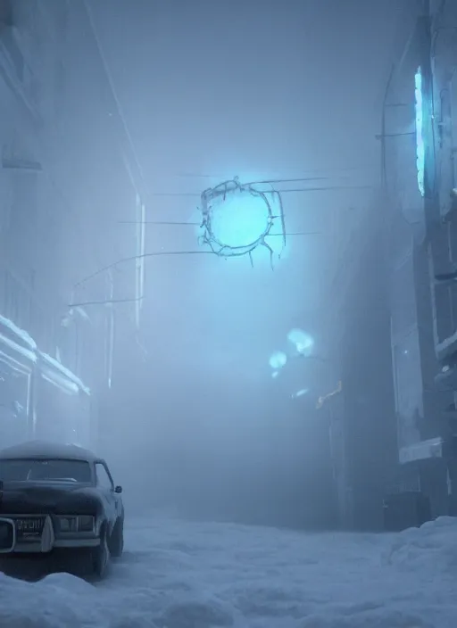 Prompt: a cinematic still from the thing ( 1 9 8 2 ), tentacles, particles, volumetric light, hyperrealistic, snow, ultradetailed, ominous, octane render, neon, fog