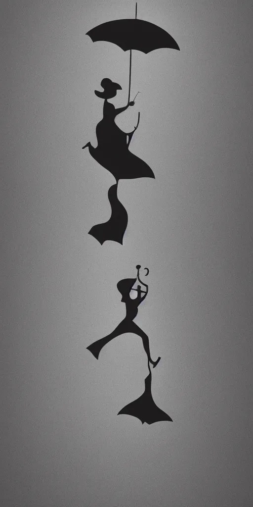Prompt: a flying woman, carrying an umbrella, in the style of nicholas delort,