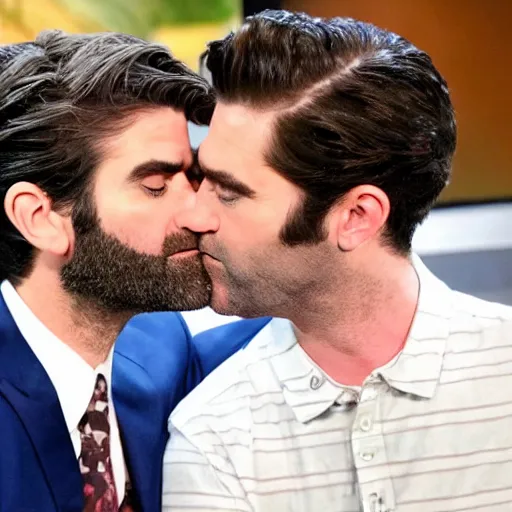 Prompt: rhett and link kissing