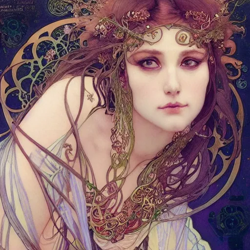 Prompt: !dream “realistic detailed goddess of love as Salome by Alphonse Mucha, Ayami Kojima, Amano, Charlie Bowater, Karol Bak, Greg Hildebrandt, Jean Delville, and Mark Brooks, cyberpunk, Art Nouveau, Neo-Gothic, Surreality, gothic, psychedelic, dmt, rich deep moody colours made in unreal engine 4”