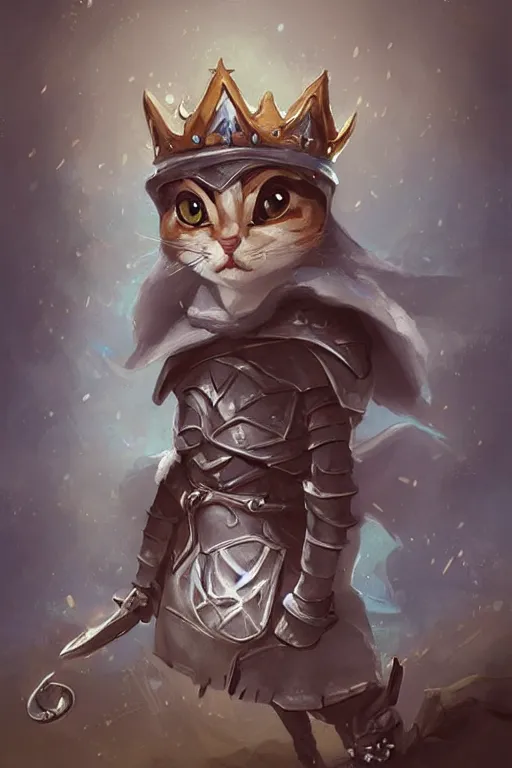 Prompt: cute little anthropomorphic cat knight wearing a cape and a crown, tiny, small, miniature cat , baby animal, short, pale blue armor, cute and adorable, pretty, beautiful, DnD character art portrait, matte fantasy painting, DeviantArt Artstation, by Jason Felix by Steve Argyle by Tyler Jacobson by Peter Mohrbacher, cinematic lighting