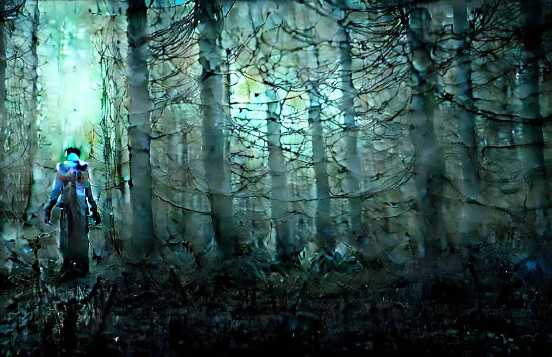 Prompt: cinematic trailer for 8 k pc game ray tracing arnold houdini octane horror game scary game. nightmare fuel. survival. lovecraftian creature hunting you. hardcore horror. intricate detail. super detailed. hyperrealism trending on artstation cgsociety wow post - processing. # horrorfilm haunted forest full of hanging skeletons. excorcism cinematography. drug fueled nightmare