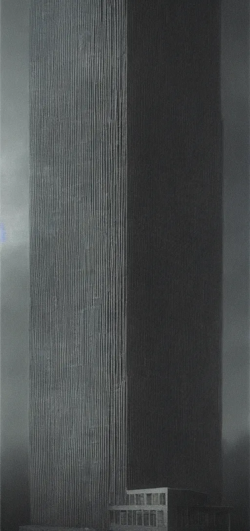 Image similar to zdzisław beksiński painting of a modern office building, dark colors, tendrils, 4K, high quality, creepy