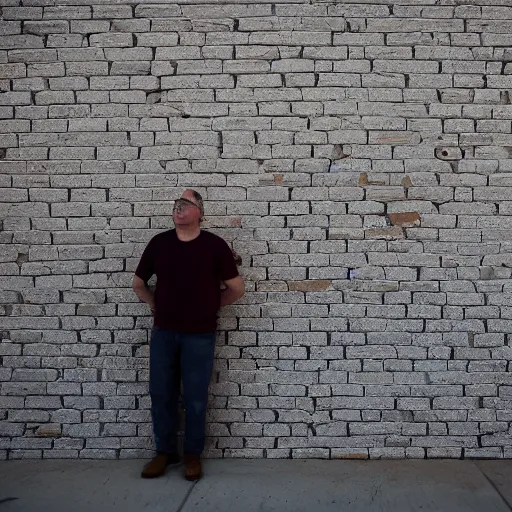 Prompt: Mike Myers gazing at the US-Mexican Wall, XF IQ4, f/1.4, ISO 200, 1/160s, 8K, RAW, unedited, symmetrical balance, in-frame