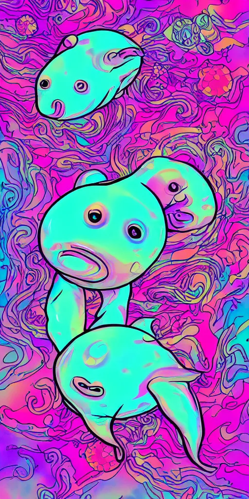 Image similar to vaporwave blobfish with psychedelic background