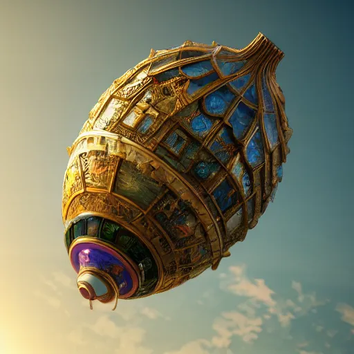 Prompt: enormous flying city in a gigantic faberge egg, sky, steampunk, flying islands, fantasy art, octane render