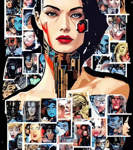 Image similar to collage portrait of a female android, by MARVEL comics and Sandra Chevrier