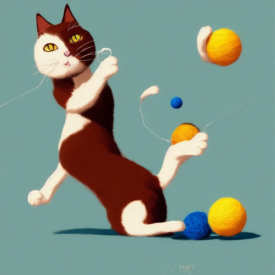 Image similar to a cat playing with a ball of yarn, art by Goro Fujita, ilustration, concept art, sharp focus, ArtStation, Deviantart