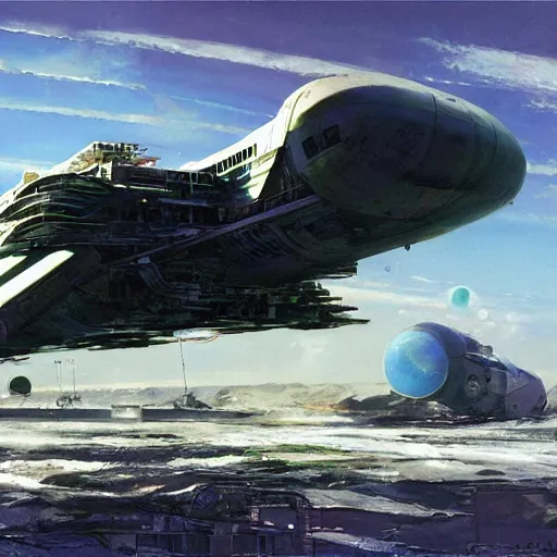 Prompt: scout spaceship with 100-ton hull used for exploration survey and courier duties, john berkey