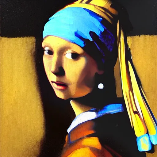 Image similar to greg manchess portrait painting of the girl with the pearl earring with the face of mona lisa, medium shot, asymmetrical, profile picture, organic painting, sunny day, matte painting, bold shapes, hard edges, street art, trending on artstation, by huang guangjian and gil elvgren and gerald brom