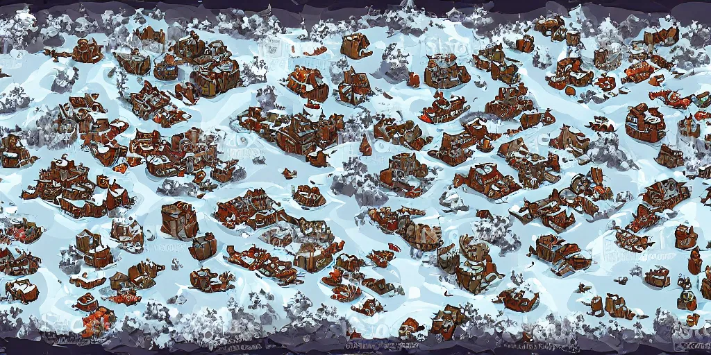 Image similar to a high detailed winter snow ice fantasy bandit camp vector art an aerial view of a cartoonish rpg village by dungeondraft, dofus, patreon content, hd, straight lines, vector, grid, dnd map, map patreon, fantasy maps, foundry vtt, fantasy grounds, aerial view, dungeondraft, tabletop, inkarnate, dugeondraft, roll 2 0