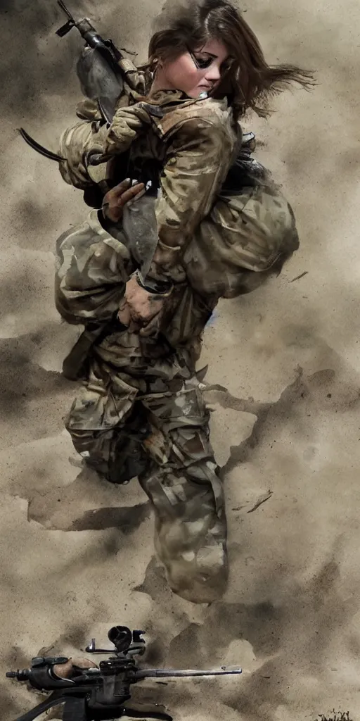 Prompt: A female peshmerga turning into a warewolf, by Sam Weber