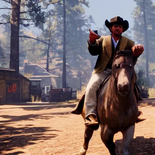 Image similar to an in-game screenshot of Eric Andre in Red Dead Redemption 2 (2018)