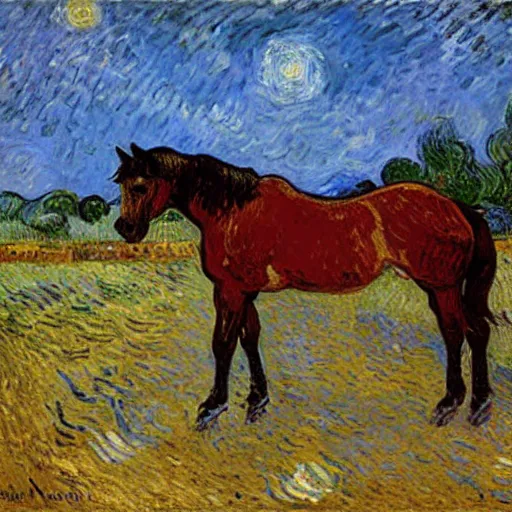Prompt: a painting of a horse, by ( ( ( ( ( vincent van gogh ) ) ) ) ) claude monet