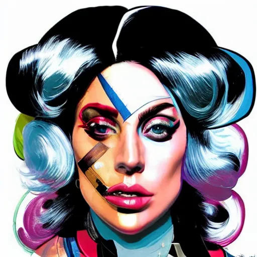 Image similar to a portrait of Lady Gaga as an android, by MARVEL comics and Sandra Chevrier
