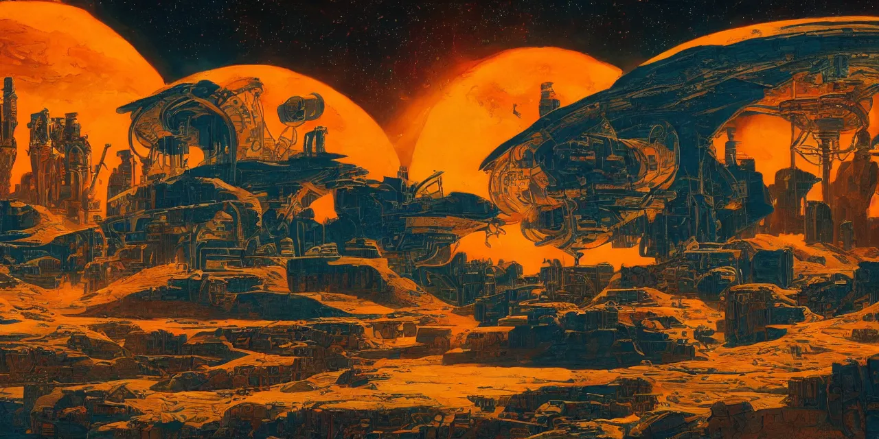 Image similar to artwork in the style of finnian macmanus and in the style of chesley bonestell.