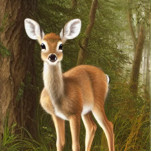 Image similar to Disney Bambi highly detailed, sharp focus, digital painting, oil painting, artwork, museum work, by Robert Bateman, by Carl Brenders,