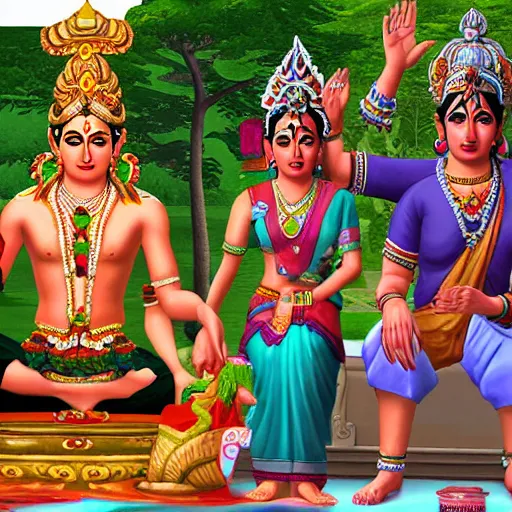 Prompt: hindu gods in the sims 2