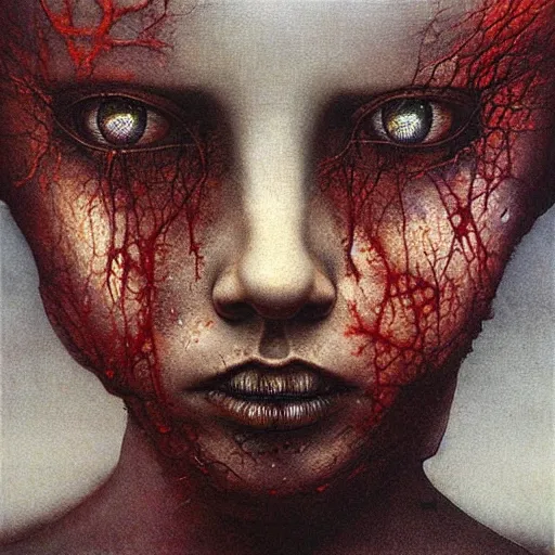 Image similar to beksinski, zdzisław - her eyes wide, oil on canvas