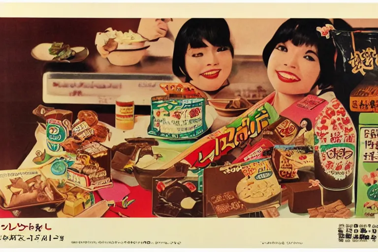 Image similar to chocolate advertisment, still life, 1 9 7 0 s japan shouwa advertisement, print, nostalgic