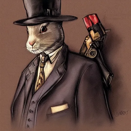 Image similar to a rabbit as a mafia gangster by James Gurney.