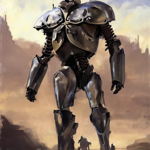 Image similar to Greg Manchess painting of a giant humanoid armour warhead cyborg, medium shot, low angle, full body, asymmetrical, scifi art, Organic Painting, sunny day, Matte Painting, bold shapes, hard edges, street art, trending on artstation, by Huang Guangjian and Gil Elvgren and Sachin Teng