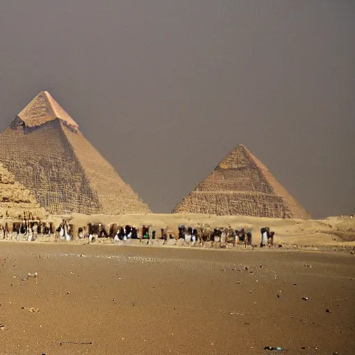 Prompt: a tsunami at the great pyramids in egypt