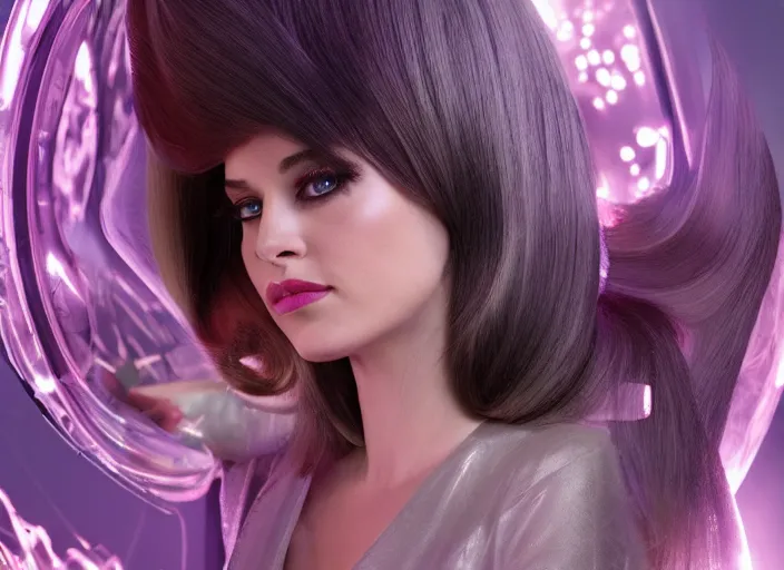 Image similar to une femme à la coiffure tourbillonnante, retrofuturism, reimagined by industrial light and magic