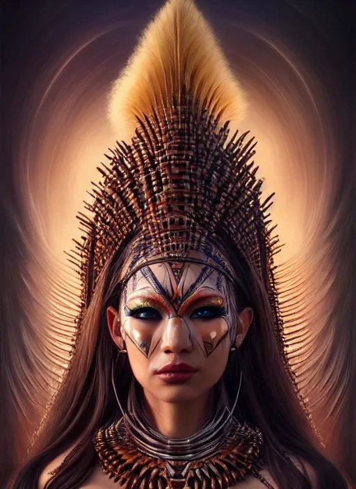 Image similar to portrait of amazon warrior, intricate, sharp focus, octane render, detailed, beautiful, unreal engine, symmetrical!!, loreal, maybelline, sephora, loreal, artstation, art by karol bak, art by artgerm, rossdraws, makeup by pat mcgrath, cinematic, concept art, filmic, vsco