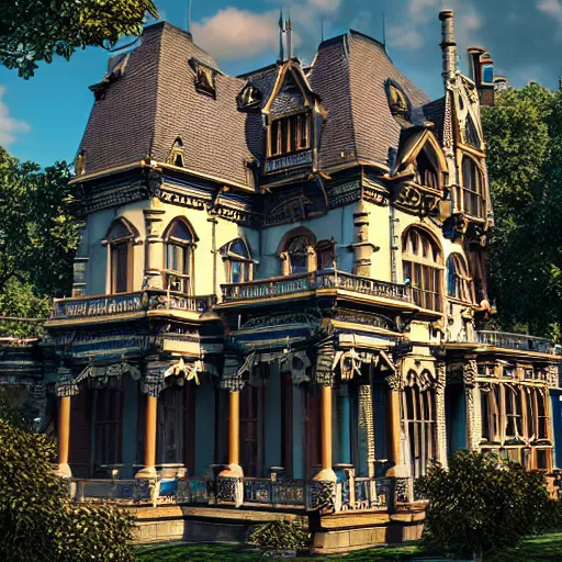 Prompt: A Victorian mansion, intricate architecture, digital art, trending on artstation, unreal engine