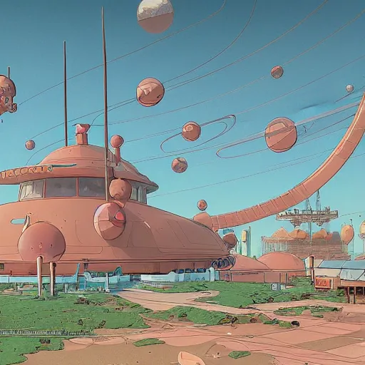 Image similar to a martian colony, digital painting by moebius, daniel taylor, darius puia, and studio ghibli