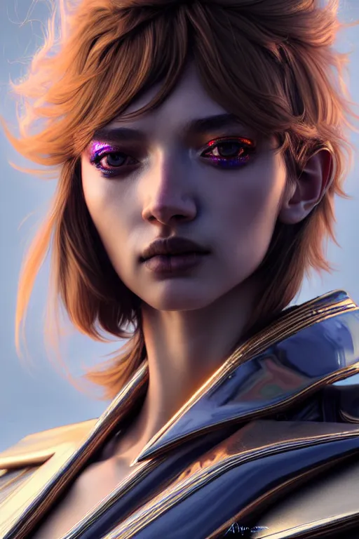 Prompt: hyperdetailed closeup portrait of a stunningly beautiful french girl androgynous made of iridescent metals, smoke, inspired by helmet newton, ross tran and wlop and masamune shirow and kuvshinov, concept art, intricate, photorealistic, octane render, rtx, hdr, unreal engine, dnd digital art by artgerm fine face