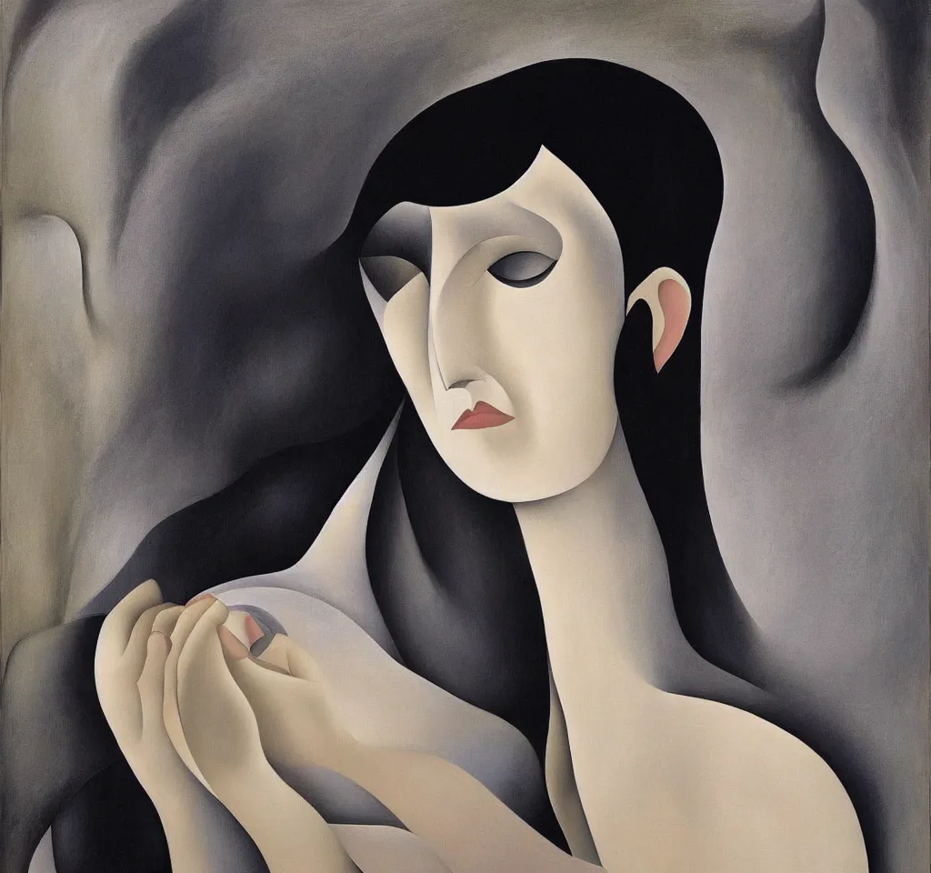 Image similar to portrait of a melancholic lady, by georgia o keeffe