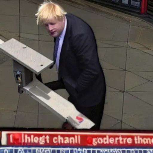 Prompt: Boris Johnson Shoplifting CCTV camera footage