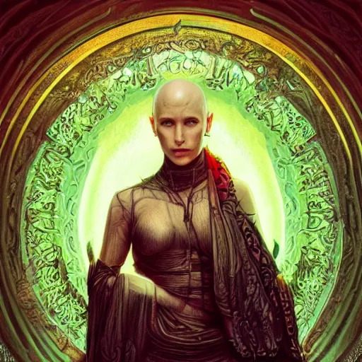 Prompt: seventh seal, fame of thrones, lord of daggers, neon, fibonacci, sweat drops, intricate fashion clothing, insane, intricate, highly detailed, surrealistic, digital painting, artstation, concept art, smooth, sharp focus, illustration, Unreal Engine 5, 8K, art by artgerm and greg rutkowski and alphonse mucha