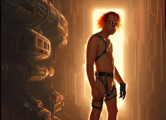 Image similar to young rick moranis in the fifth element, far future, highly detailed, trending on artstation, intricate, cinematic composition, by rutkowski