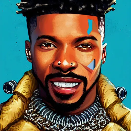 Image similar to a matte painting of killmonger, dripped out, diamonds, diamond chain, stylish, diamond grill by sachin teng