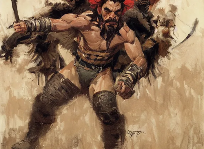 Prompt: a highly detailed beautiful portrait of the kraven the hunter, by gregory manchess, james gurney, james jean