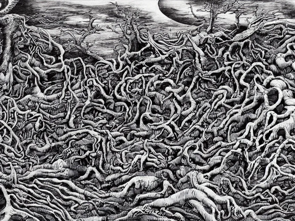 landscape by Junji Ito and H.R. Giger | Stable Diffusion