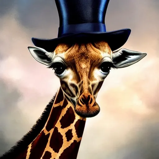 Image similar to epic professional digital airbrushed portrait art of a cute baby giraffe dressed as a magician,, best on artstation, cgsociety, wlop, Behance, pixiv, cosmic, epic, stunning, gorgeous,, masterpiece by Dorian Cleavanger and Stanley Lau,