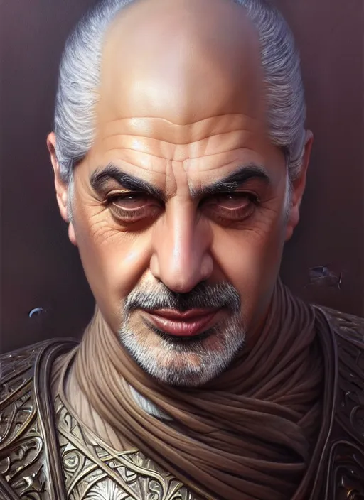 Prompt: closeup portrait shot of rafic hariri, intricate, elegant, highly detailed, centered, digital painting, artstation, concept art, smooth, sharp focus, illustration, artgerm, tomasz alen kopera, peter mohrbacher, donato giancola, joseph christian leyendecker, wlop, boris vallejo