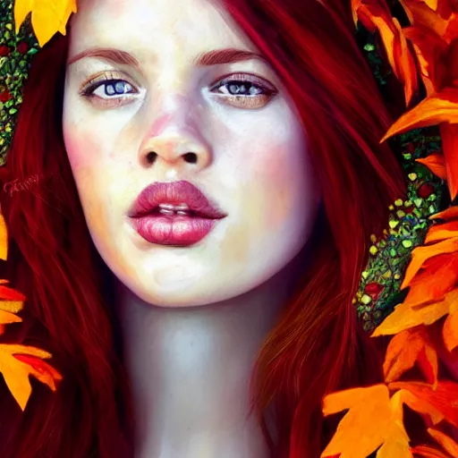 amazing painting of a beautiful red haired girl with Stable